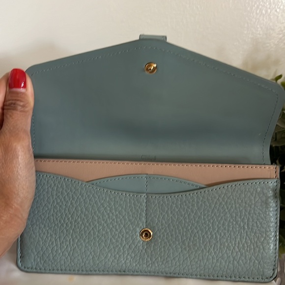 Authentic 💯 Chloe Light Bluish Green Aby Lock Long Wallet - Picture 6 of 12